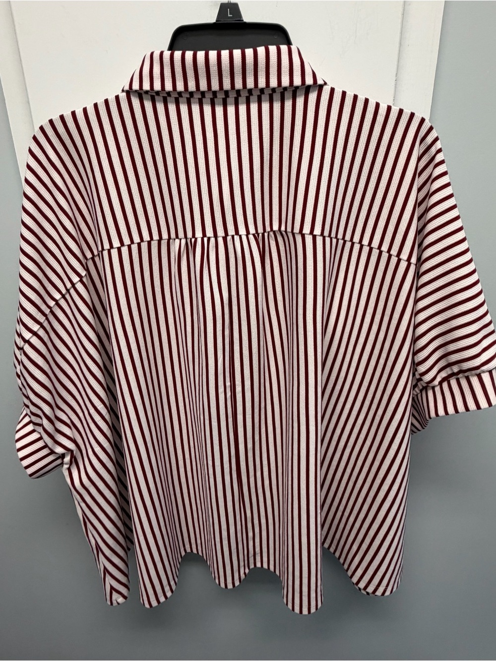 Zenana Striped Button-Front Women's Shirt in Burgundy & White - Picture 2 of 3